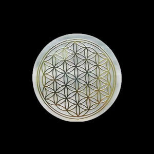 6CM Natural Crystal Selenite Slice Slab White Gypsum 7 Chakras Flower of Life Charging Plate Yoga Meditation Fengshui Healing acacuss