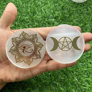 6CM Natural Crystal Selenite Slice Slab White Gypsum 7 Chakras Flower of Life Charging Plate Yoga Meditation Fengshui Healing acacuss