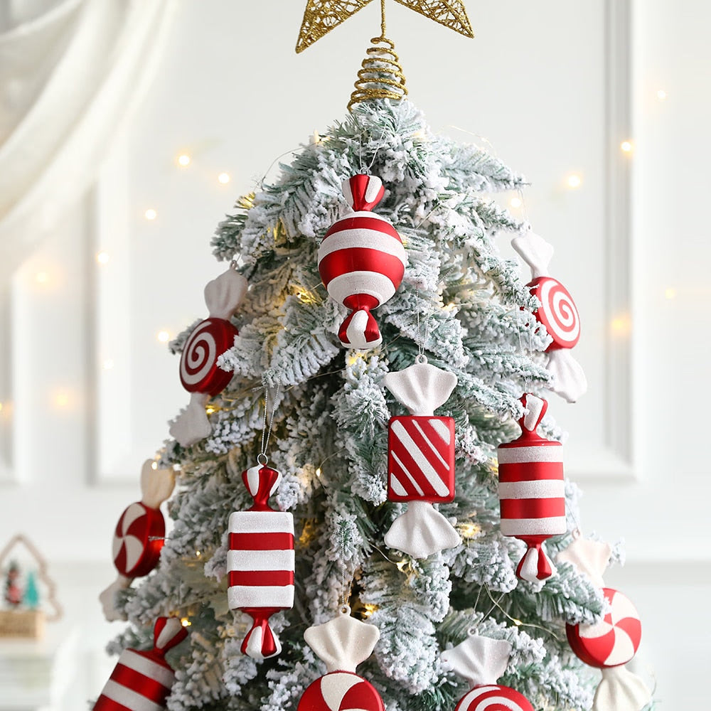 6Pcs Christmas Hanging Candy Balls Red White Candy Pendant Home Party Christmas Tree Decorations Navidad Winter New Year 2023 acacuss