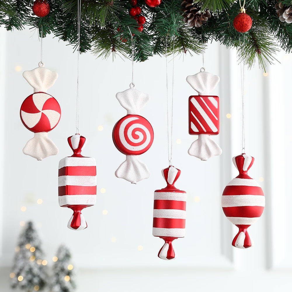 6Pcs Christmas Hanging Candy Balls Red White Candy Pendant Home Party Christmas Tree Decorations Navidad Winter New Year 2023 acacuss