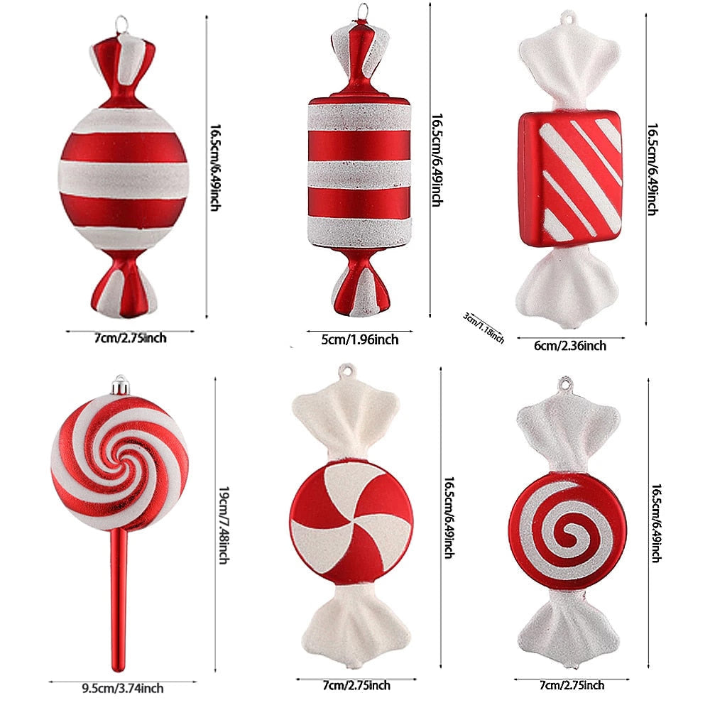 6Pcs Christmas Hanging Candy Balls Red White Candy Pendant Home Party Christmas Tree Decorations Navidad Winter New Year 2023 acacuss