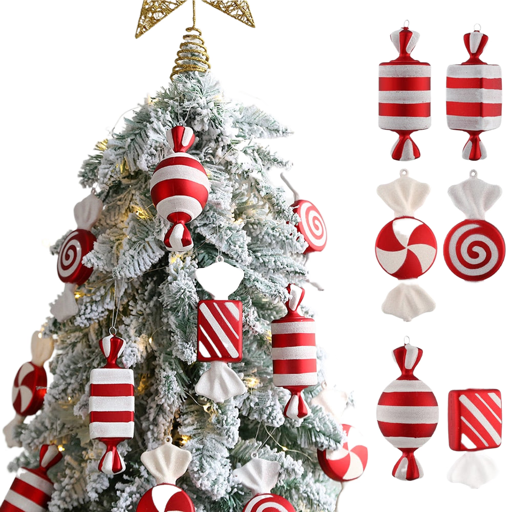 6Pcs Christmas Hanging Candy Balls Red White Candy Pendant Home Party Christmas Tree Decorations Navidad Winter New Year 2023 acacuss