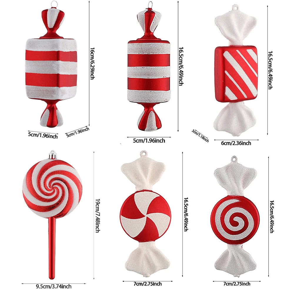 6Pcs Christmas Hanging Candy Balls Red White Candy Pendant Home Party Christmas Tree Decorations Navidad Winter New Year 2023 acacuss