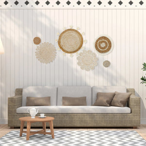 6Pcs Hanging Woven Plate Wall Decoration Boho Straw Rattan Round Basket Decorations Tassels Flower Tray Art for Home Bedroom acacuss