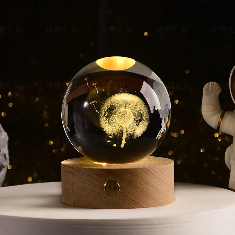 3D Crystal ball Crystal Planet Laser Engraved Solar System Globe Astronomy  Gift Birthday Gift Glass Sphere Home Decoration Type A 8cmColor Light Base  | PGMall