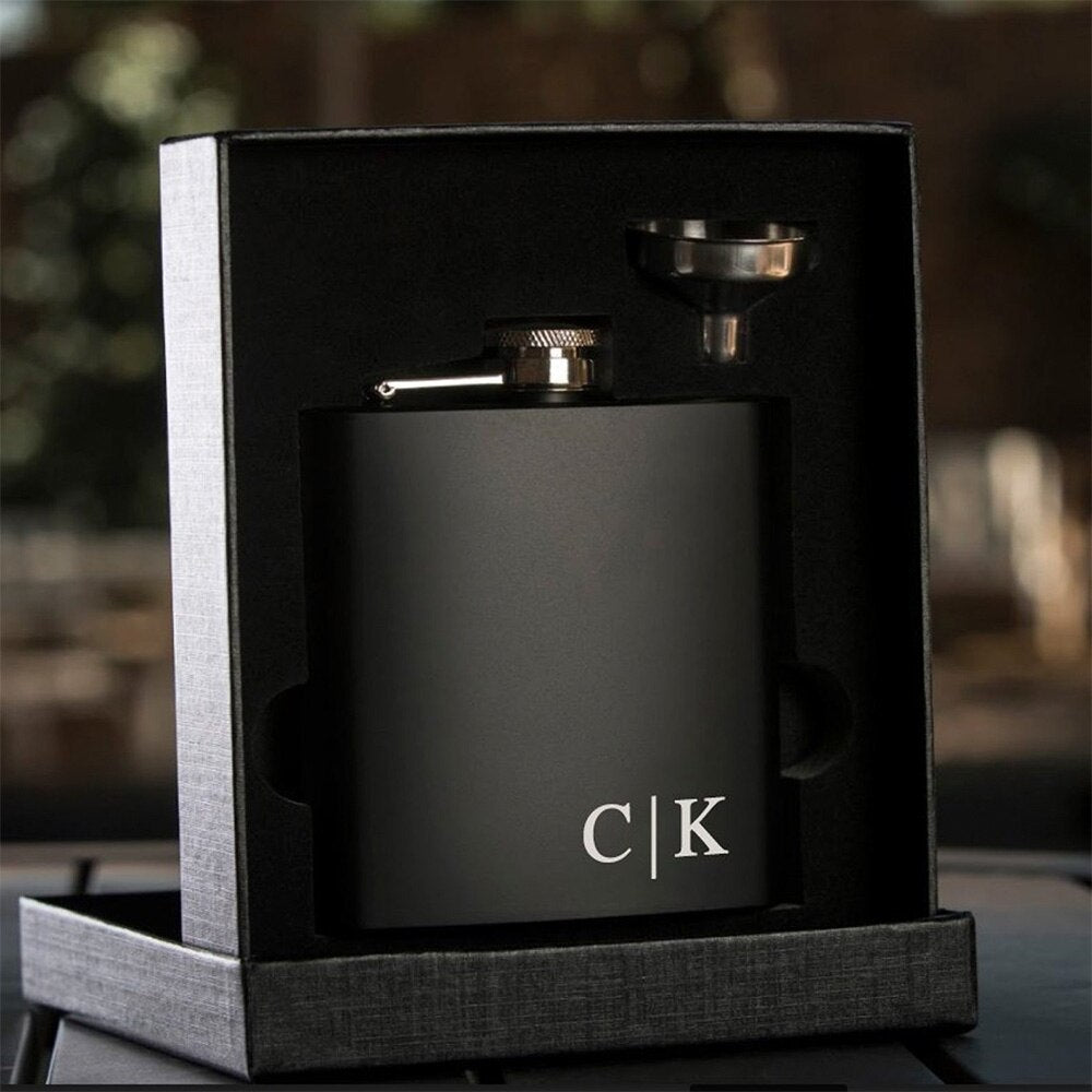 6oz Pocket Hip Flask Set for Whisky Portable Whiskey Alcohol Bottle Groomsmen or Bridesmaid Wed Gift Stainless Steel Custom Name acacuss