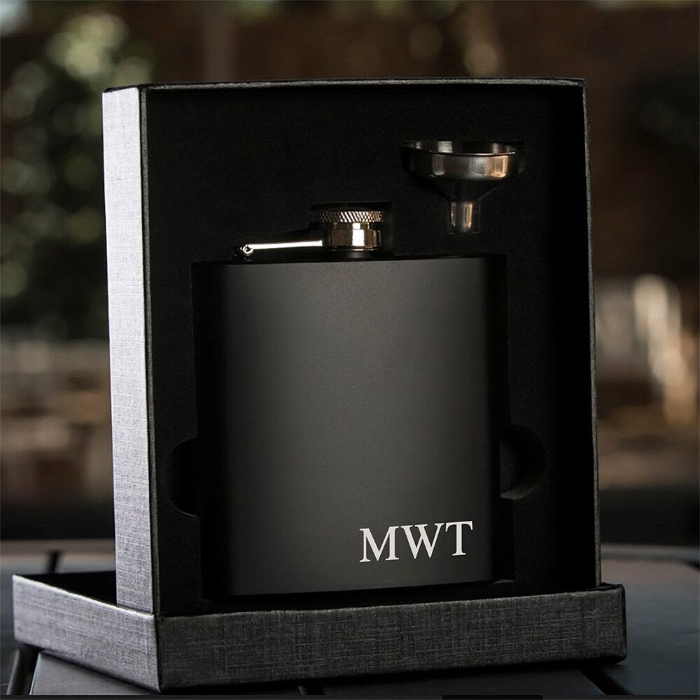 6oz Pocket Hip Flask Set for Whisky Portable Whiskey Alcohol Bottle Groomsmen or Bridesmaid Wed Gift Stainless Steel Custom Name acacuss