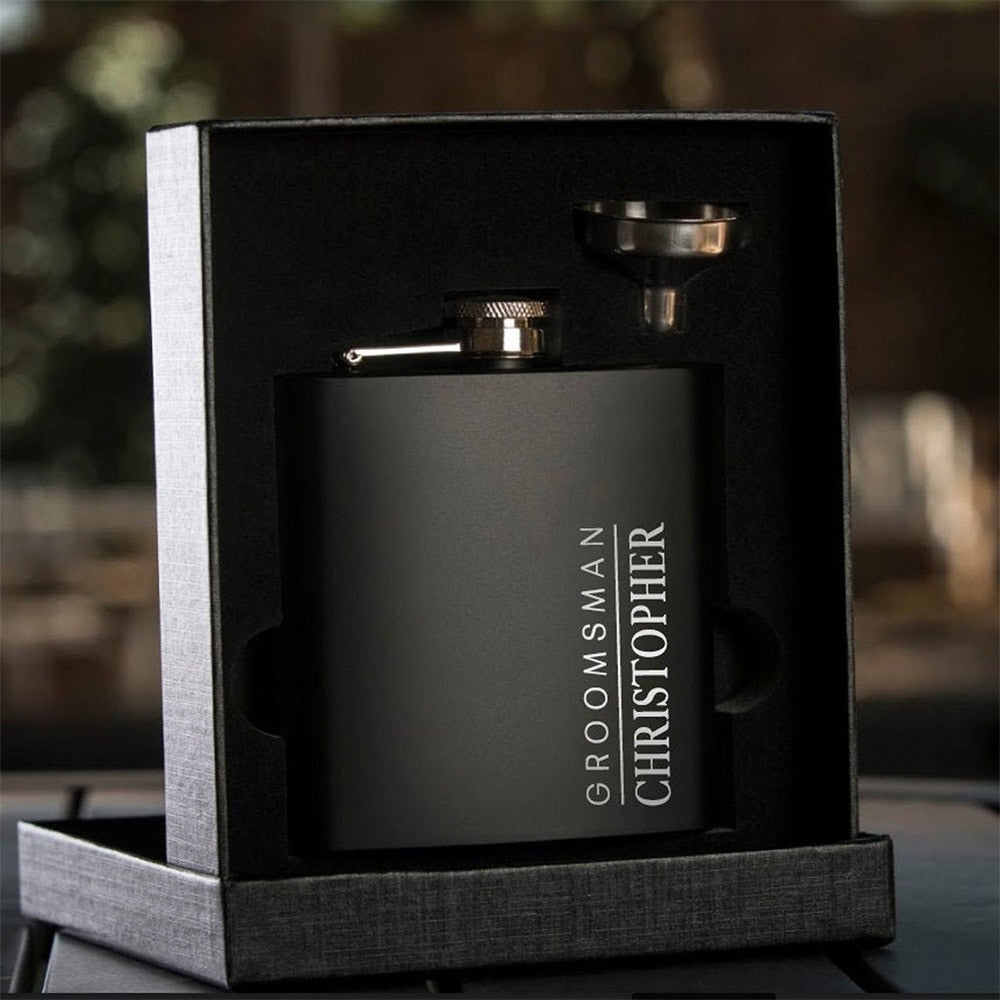 6oz Pocket Hip Flask Set for Whisky Portable Whiskey Alcohol Bottle Groomsmen or Bridesmaid Wed Gift Stainless Steel Custom Name acacuss