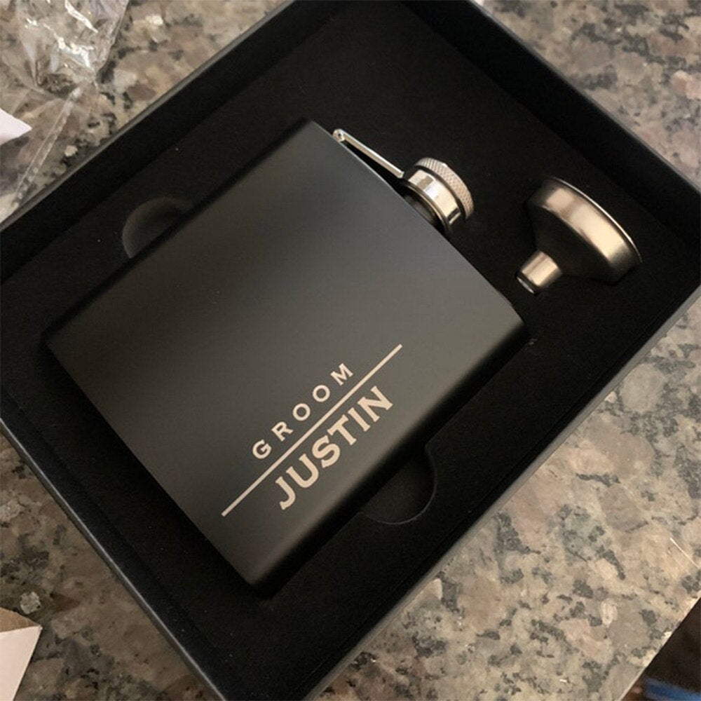 6oz Pocket Hip Flask Set for Whisky Portable Whiskey Alcohol Bottle Groomsmen or Bridesmaid Wed Gift Stainless Steel Custom Name acacuss