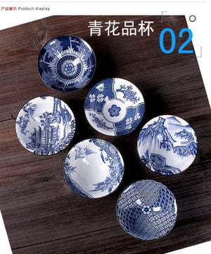 6piece/lot Vintage Wine Tea cups Set 80ml Blue and White Retro Teaware Drinkware Chinese Teaware Gift acacuss