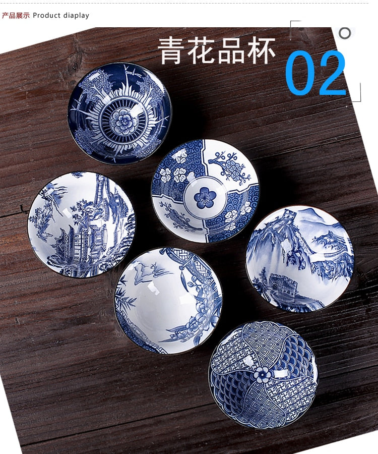 6piece/lot Vintage Wine Tea cups Set 80ml Blue and White Retro Teaware Drinkware Chinese Teaware Gift acacuss