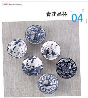 6piece/lot Vintage Wine Tea cups Set 80ml Blue and White Retro Teaware Drinkware Chinese Teaware Gift acacuss