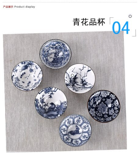 6piece/lot Vintage Wine Tea cups Set 80ml Blue and White Retro Teaware Drinkware Chinese Teaware Gift acacuss