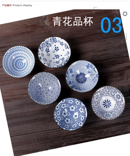 6piece/lot Vintage Wine Tea cups Set 80ml Blue and White Retro Teaware Drinkware Chinese Teaware Gift acacuss