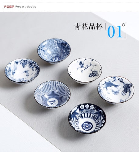 6piece/lot Vintage Wine Tea cups Set 80ml Blue and White Retro Teaware Drinkware Chinese Teaware Gift acacuss