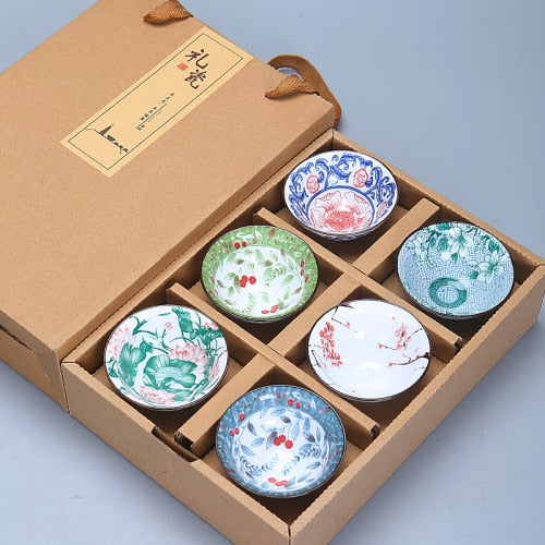 6piece/lot Vintage Wine Tea cups Set 80ml Blue and White Retro Teaware Drinkware Chinese Teaware Gift acacuss