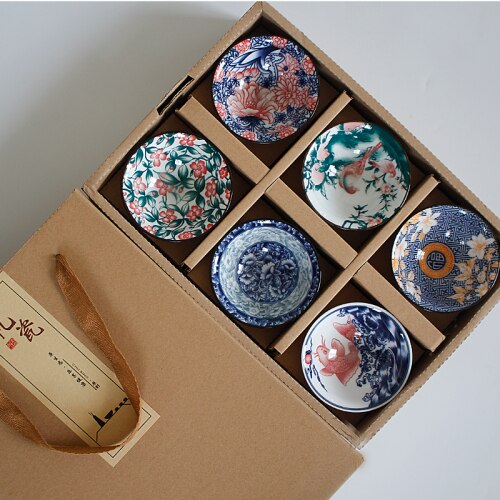 6piece/lot Vintage Wine Tea cups Set 80ml Blue and White Retro Teaware Drinkware Chinese Teaware Gift acacuss