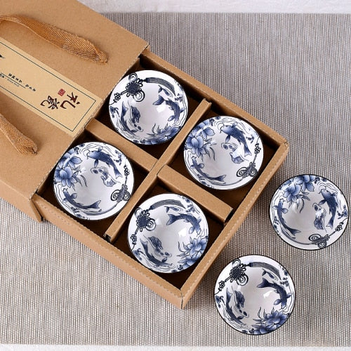6piece/lot Vintage Wine Tea cups Set 80ml Blue and White Retro Teaware Drinkware Chinese Teaware Gift acacuss