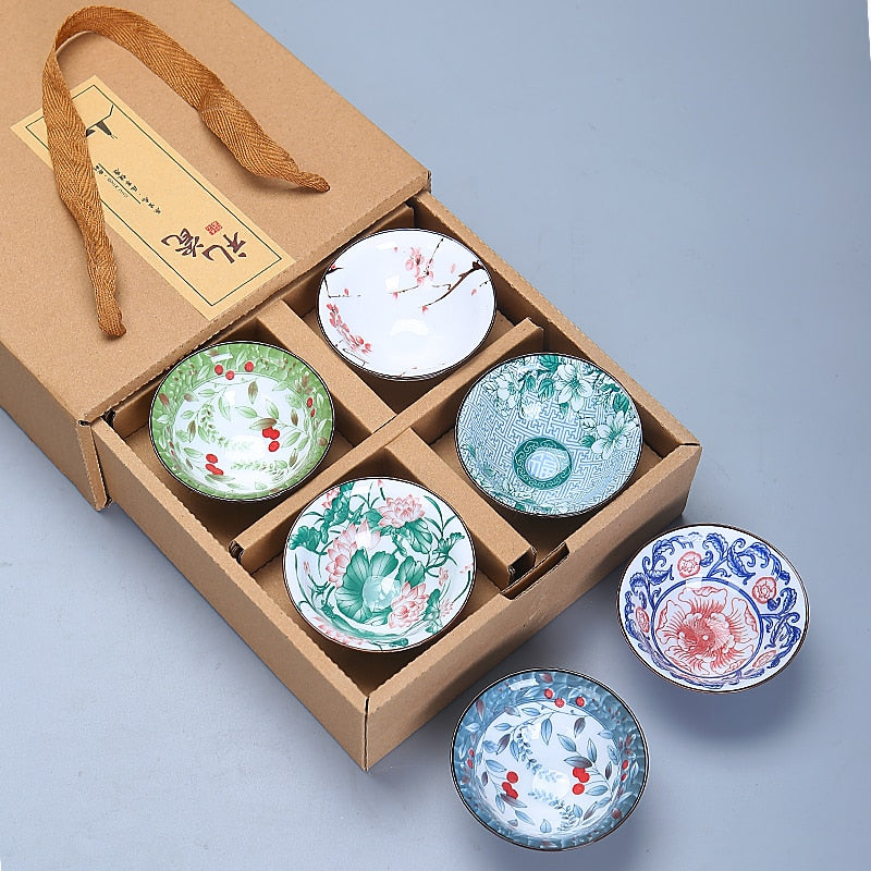 6piece/lot Vintage Wine Tea cups Set 80ml Blue and White Retro Teaware Drinkware Chinese Teaware Gift acacuss