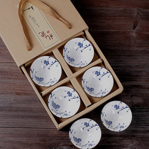 6piece/lot Vintage Wine Tea cups Set 80ml Blue and White Retro Teaware Drinkware Chinese Teaware Gift acacuss