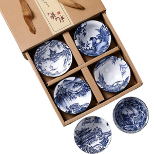 6piece/lot Vintage Wine Tea cups Set 80ml Blue and White Retro Teaware Drinkware Chinese Teaware Gift acacuss