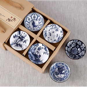 6piece/lot Vintage Wine Tea cups Set 80ml Blue and White Retro Teaware Drinkware Chinese Teaware Gift acacuss
