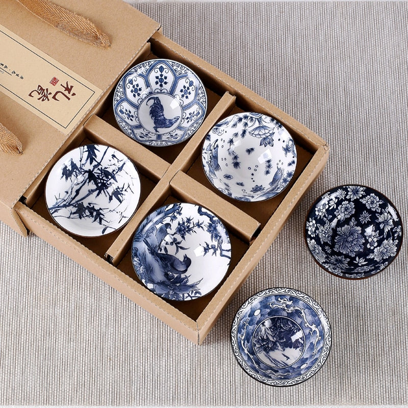 6piece/lot Vintage Wine Tea cups Set 80ml Blue and White Retro Teaware Drinkware Chinese Teaware Gift acacuss