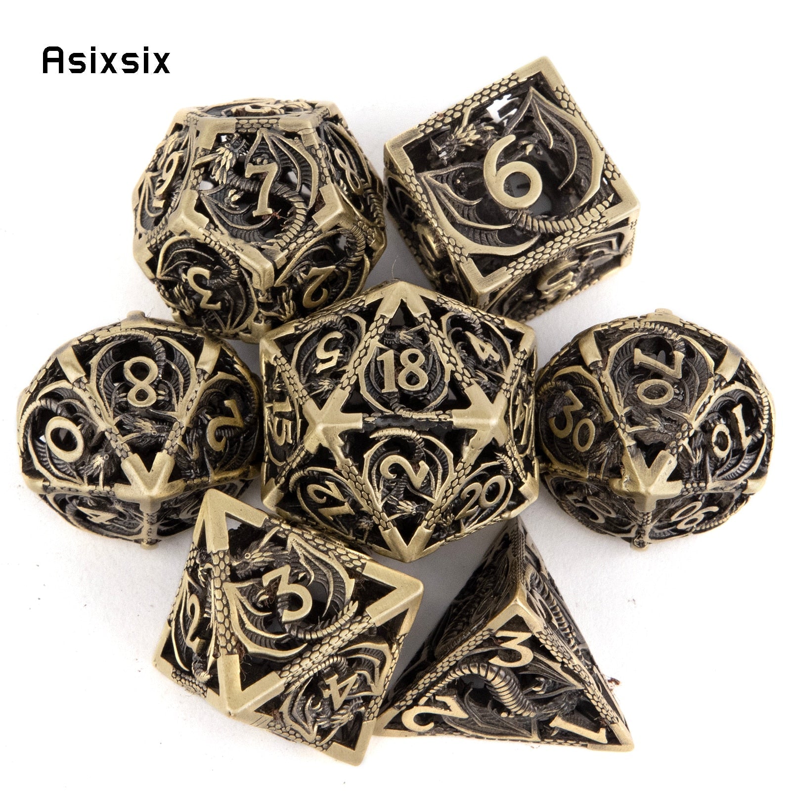 7 Pcs Golden Black Dragon Metal Dice Hollow Metal Polyhedral Dice Set Suitable for Role-Playing RPG  Board Game Card Game acacuss