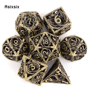 7 Pcs Golden Black Dragon Metal Dice Hollow Metal Polyhedral Dice Set Suitable for Role-Playing RPG  Board Game Card Game acacuss