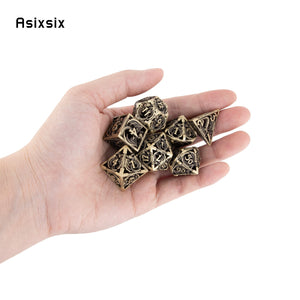7 Pcs Golden Black Dragon Metal Dice Hollow Metal Polyhedral Dice Set Suitable for Role-Playing RPG  Board Game Card Game acacuss