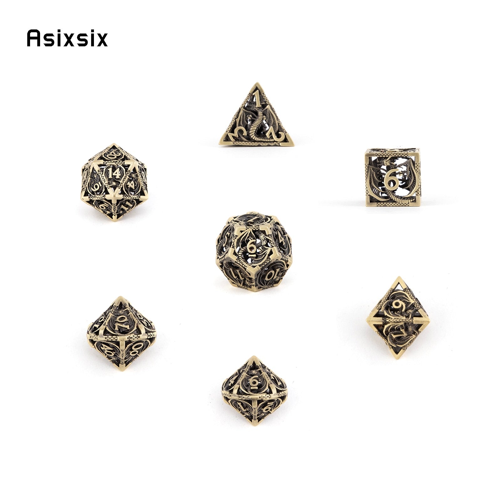 7 Pcs Golden Black Dragon Metal Dice Hollow Metal Polyhedral Dice Set Suitable for Role-Playing RPG  Board Game Card Game acacuss
