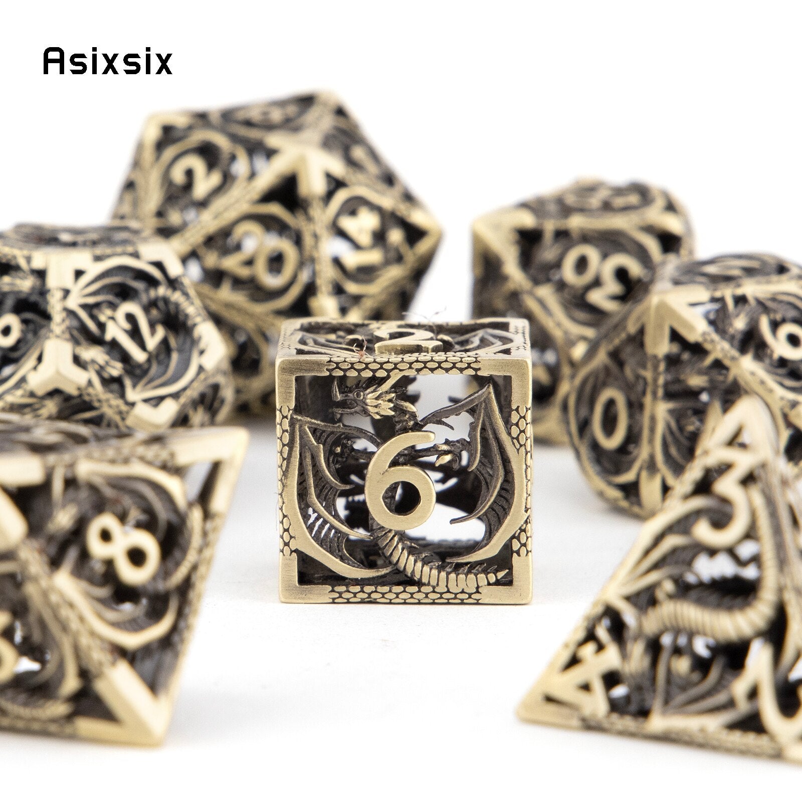 7 Pcs Golden Black Dragon Metal Dice Hollow Metal Polyhedral Dice Set Suitable for Role-Playing RPG  Board Game Card Game acacuss