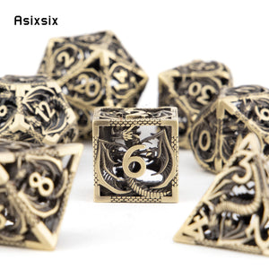 7 Pcs Golden Black Dragon Metal Dice Hollow Metal Polyhedral Dice Set Suitable for Role-Playing RPG  Board Game Card Game acacuss