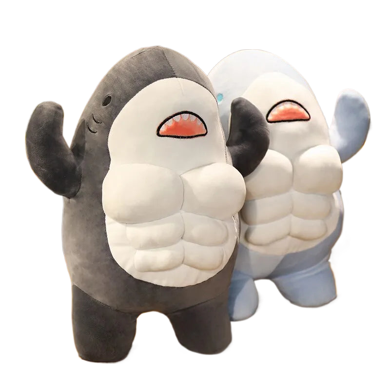 40CM Muscle Shark Plush Doll Cute Worked Out Shark Stuffed Cartoon Toys Strong Animal Pillow For Girl Boyfriend Gifts acacuss