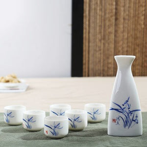 7Pcs Ceramics Japanese Sake Pot Cups Set Home Kitchen Flagon Liquor Cup Drinkware Spirits Hip Flasks Sake White Wine Pot Gifts acacuss