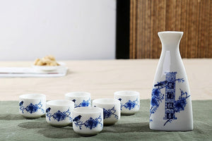 7Pcs Ceramics Japanese Sake Pot Cups Set Home Kitchen Flagon Liquor Cup Drinkware Spirits Hip Flasks Sake White Wine Pot Gifts acacuss