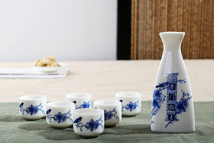 7Pcs Ceramics Japanese Sake Pot Cups Set Home Kitchen Flagon Liquor Cup Drinkware Spirits Hip Flasks Sake White Wine Pot Gifts acacuss