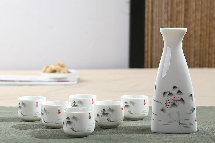 7Pcs Ceramics Japanese Sake Pot Cups Set Home Kitchen Flagon Liquor Cup Drinkware Spirits Hip Flasks Sake White Wine Pot Gifts acacuss