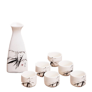 7Pcs Ceramics Japanese Sake Pot Cups Set Home Kitchen Flagon Liquor Cup Drinkware Spirits Hip Flasks Sake White Wine Pot Gifts acacuss