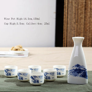7Pcs Ceramics Japanese Sake Pot Cups Set Home Kitchen Flagon Liquor Cup Drinkware Spirits Hip Flasks Sake White Wine Pot Gifts acacuss