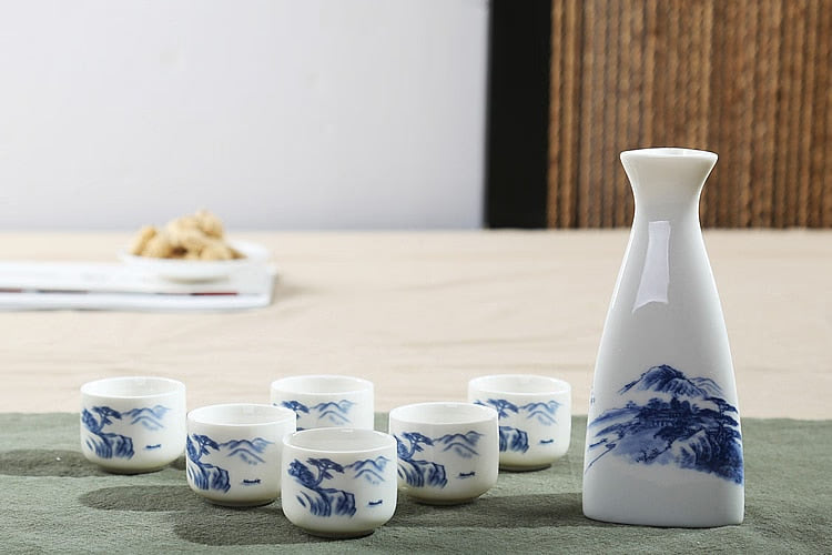 7Pcs Ceramics Japanese Sake Pot Cups Set Home Kitchen Flagon Liquor Cup Drinkware Spirits Hip Flasks Sake White Wine Pot Gifts acacuss