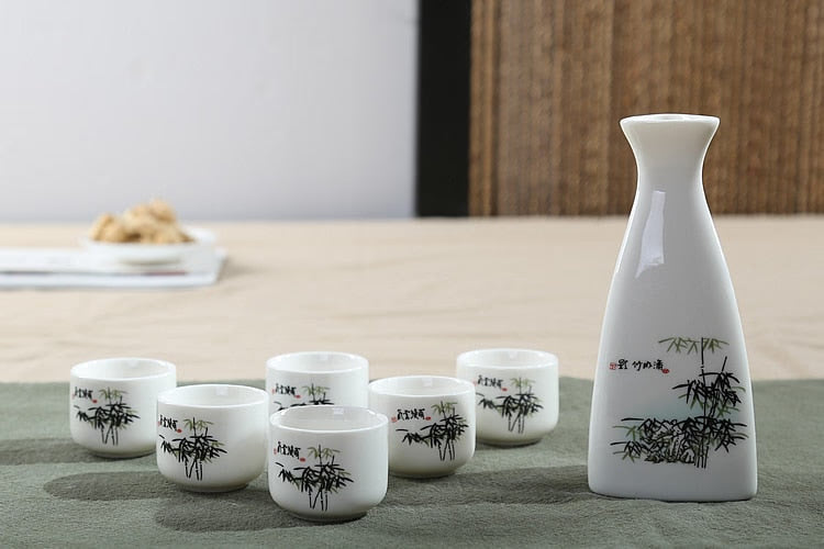 7Pcs Ceramics Japanese Sake Pot Cups Set Home Kitchen Flagon Liquor Cup Drinkware Spirits Hip Flasks Sake White Wine Pot Gifts acacuss