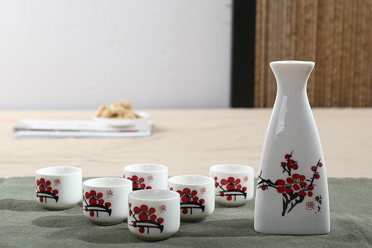 7Pcs Ceramics Japanese Sake Pot Cups Set Home Kitchen Flagon Liquor Cup Drinkware Spirits Hip Flasks Sake White Wine Pot Gifts acacuss