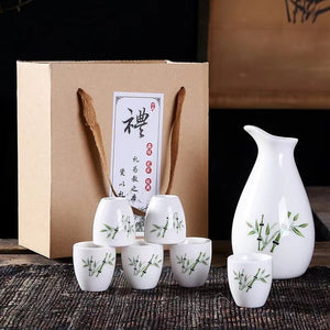 7Pcs/Set Ceramics Sake Pot Cups Set Japan Vintage Flagon Hip Flasks Bamboo Liquor Cup Home Kitchen Drinkware Gifts Barware 250ml acacuss