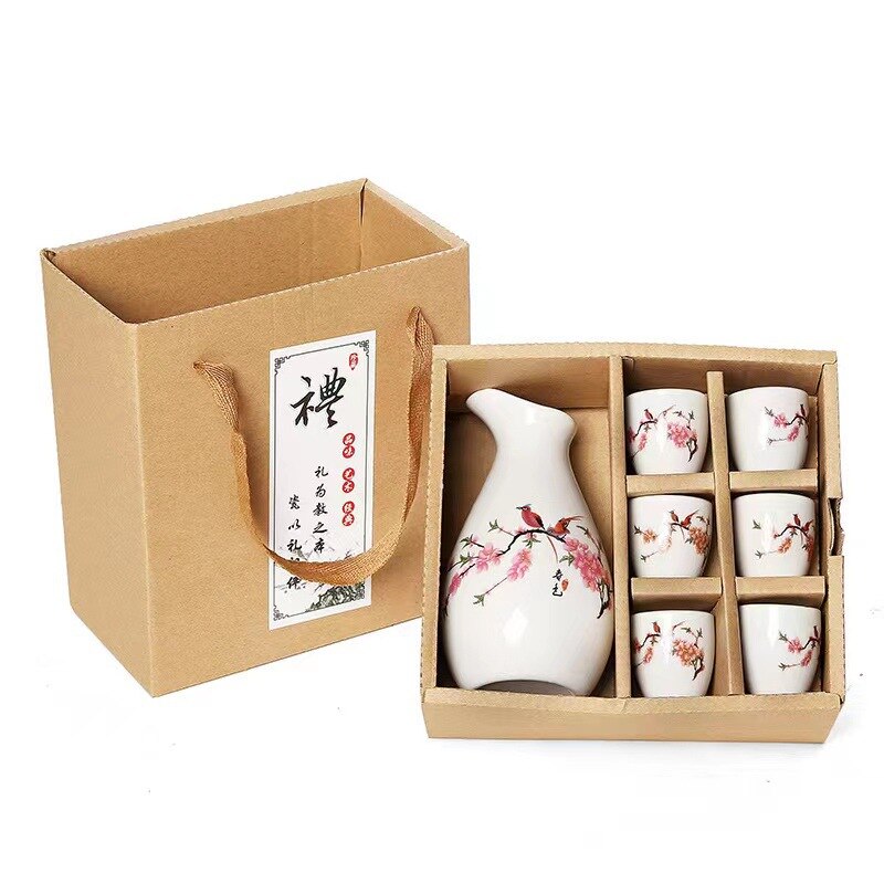 7Pcs/Set Ceramics Sake Pot Cups Set Japan Vintage Flagon Hip Flasks Bamboo Liquor Cup Home Kitchen Drinkware Gifts Barware 250ml acacuss
