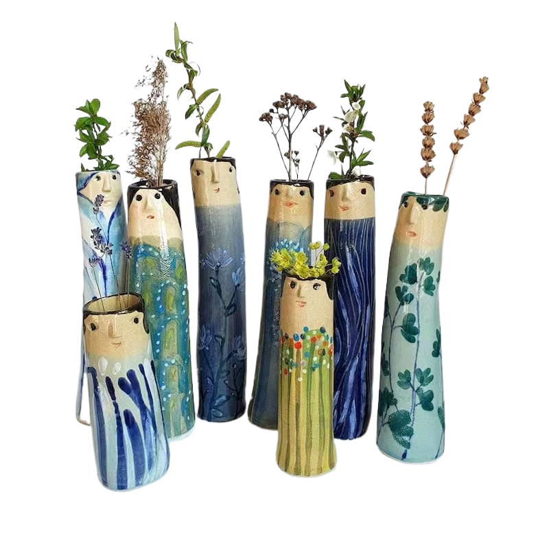 Boho Family Face Resin Dried Flower Vase Ornament acacuss