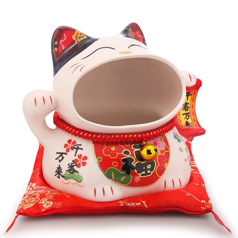 8 inch Ceramic Maneki Neko Candy Box Lucky Cat Money Box Piggy Bank Fortune Cat Storage Snack Jar acacuss