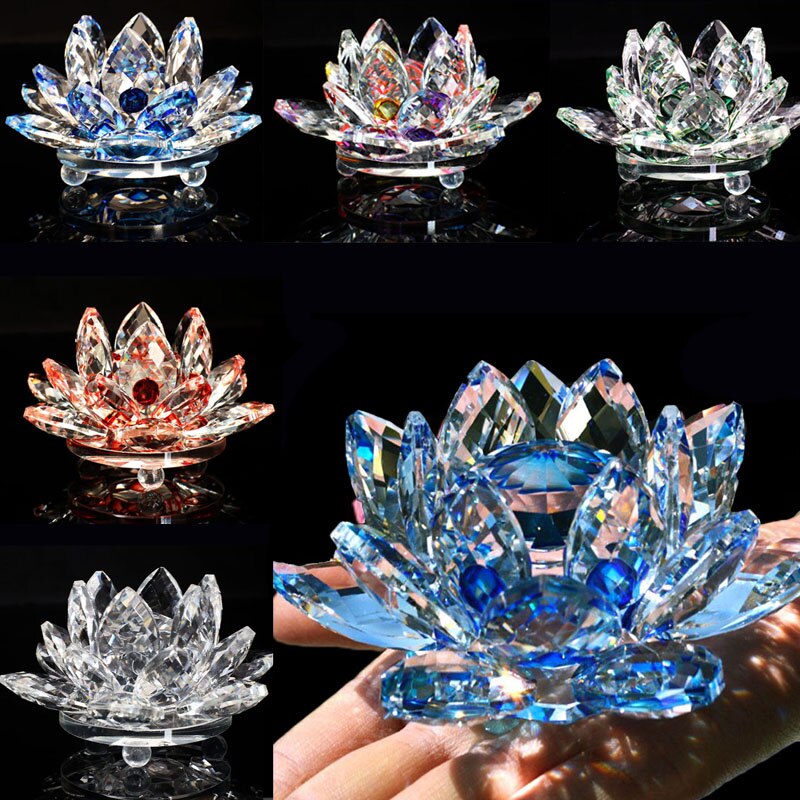 80Mm Quartz Crystals Lotus Flower Crafts Glass Fengshui Ornaments Healing Crystals Home Party Wiccan Decor Yoga Gifts Souvenir acacuss