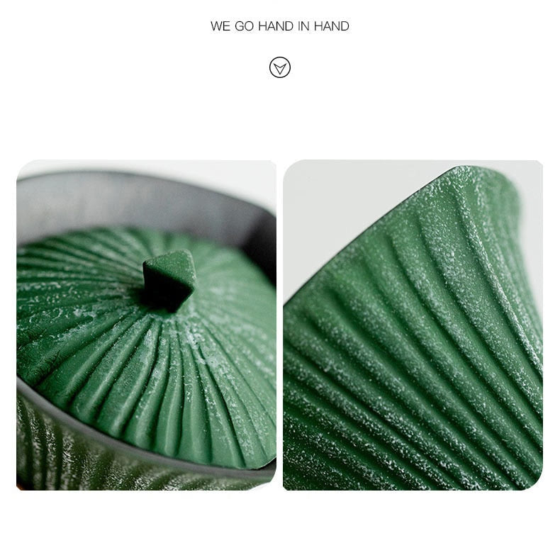 80ml Retro Snow Point Pine Green Ceramic Tea Tureen Creative Stripe Ercai Tea Bowl With Cover Tea Maker Gaiwan Kung Fu Tea Set acacuss