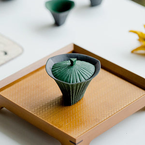 80ml Retro Snow Point Pine Green Ceramic Tea Tureen Creative Stripe Ercai Tea Bowl With Cover Tea Maker Gaiwan Kung Fu Tea Set acacuss